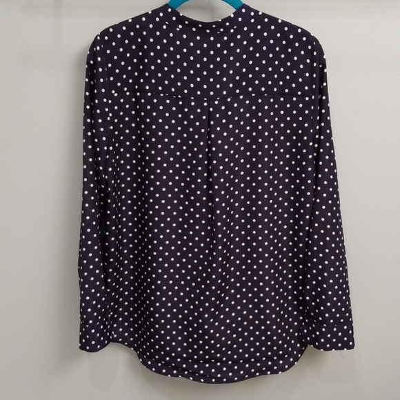 J. Crew Navy and White Polka Dot Henley Style Top - Picture 7 of 7